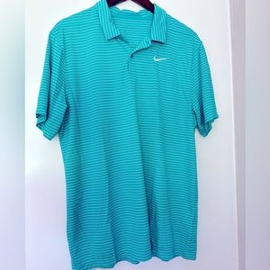 Nike Men’s Aqua and White Striped Golf Dri-Fit Polo